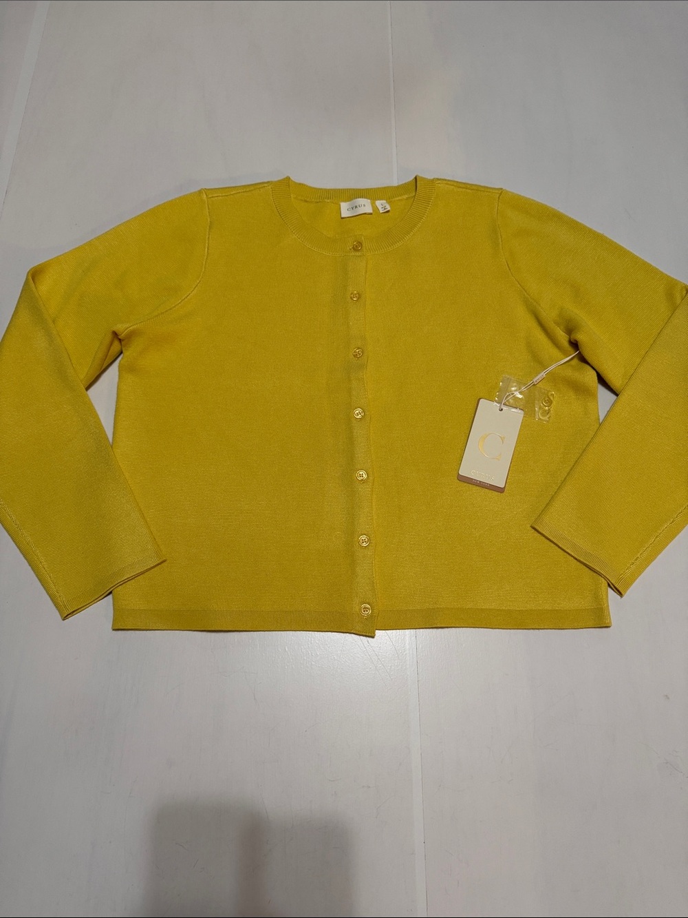 Cyrus Yellow Crewneck Cardigan Sweater L NWT
